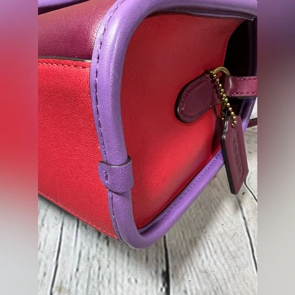 COACH Originals Turn-lock Lunchbox Bag PURPLE RED RASPBERRY Leather EXC COND! - Picture 7 of 15